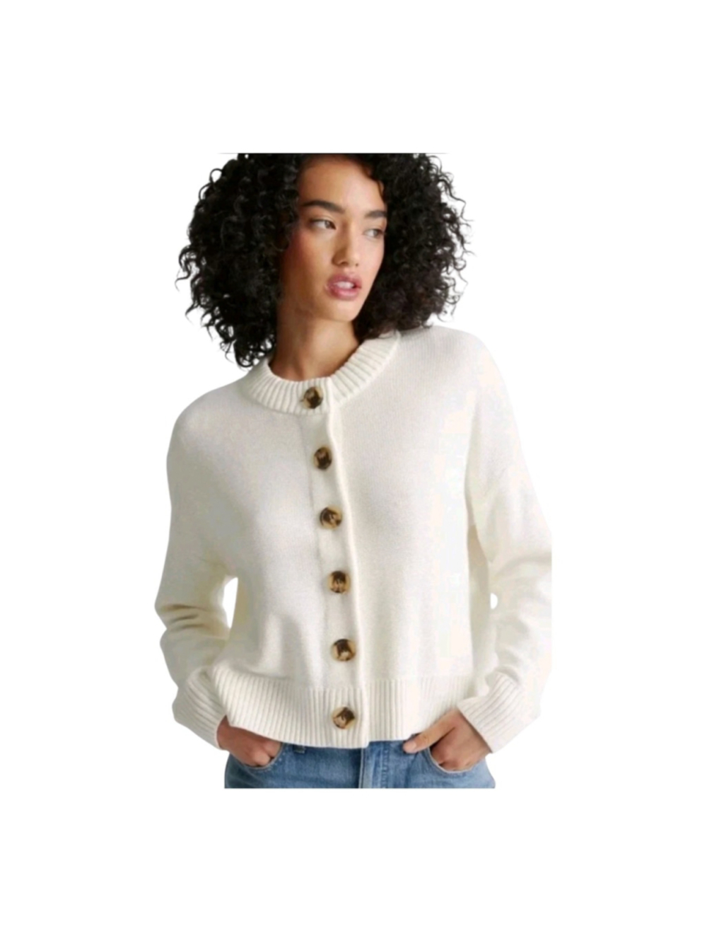 Quince 100% Organic Cotton Cropped Cardigan - Ivory Large